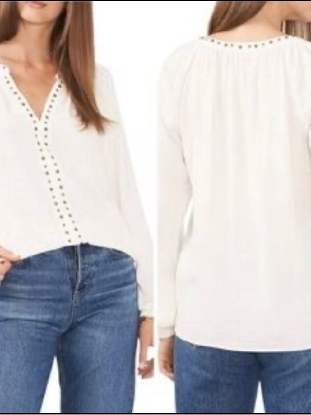 Vince Camuto Riveted Long Sleeve V Neck With Metallic Stud Trim Size Large